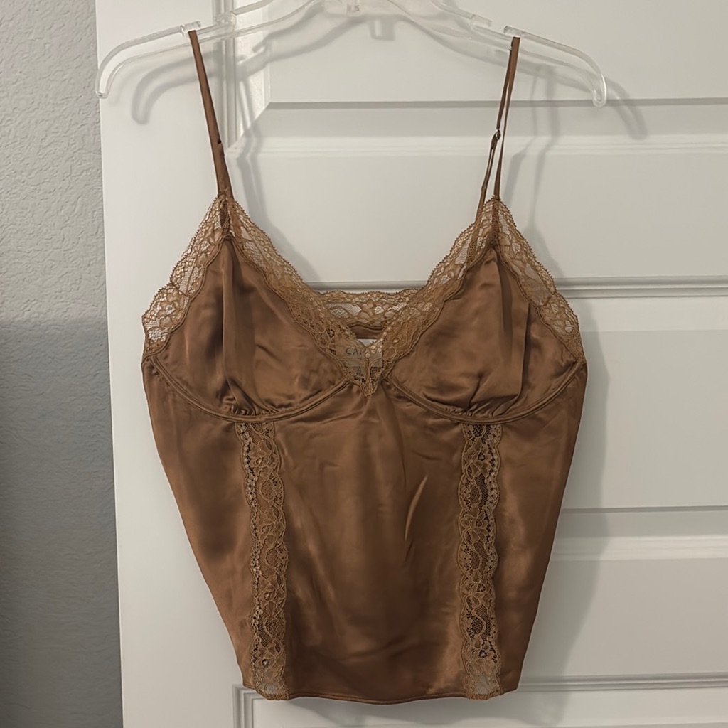 Cami Nyc Sandalwood Luca Silk & Lace Camisole Sz 10 100% Silk Saks Fifth Ave